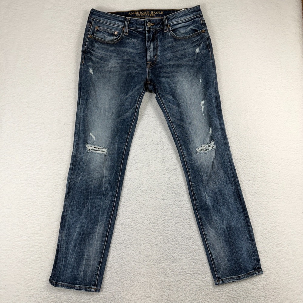 American Eagle 360 Extreme Flex Skinny Jeans Mens 33x32 (33x29) Blue Denim